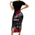 Kiribati Independence Day Short Sleeve Bodycon Dress Frigatebird and Plumeria Hibiscus Flower