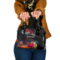 Personalised Kiribati Independence Day Shoulder Handbag Frigatebird and Plumeria Hibiscus Flower LT03 One Size Black - Polynesian Pride