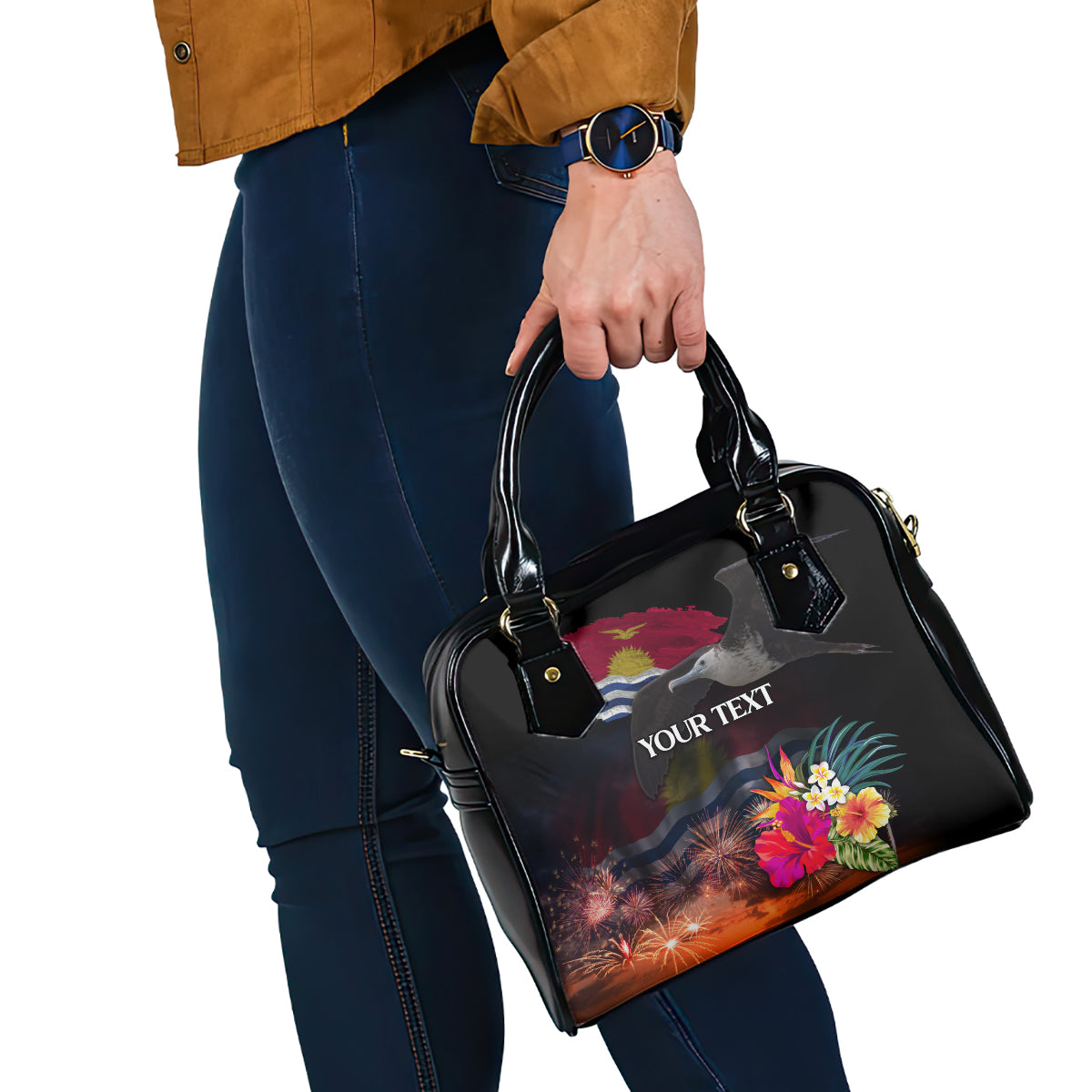 Personalised Kiribati Independence Day Shoulder Handbag Frigatebird and Plumeria Hibiscus Flower LT03 - Polynesian Pride