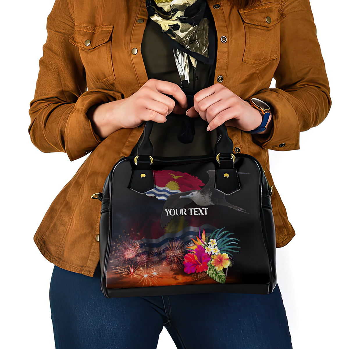 Personalised Kiribati Independence Day Shoulder Handbag Frigatebird and Plumeria Hibiscus Flower LT03 - Polynesian Pride
