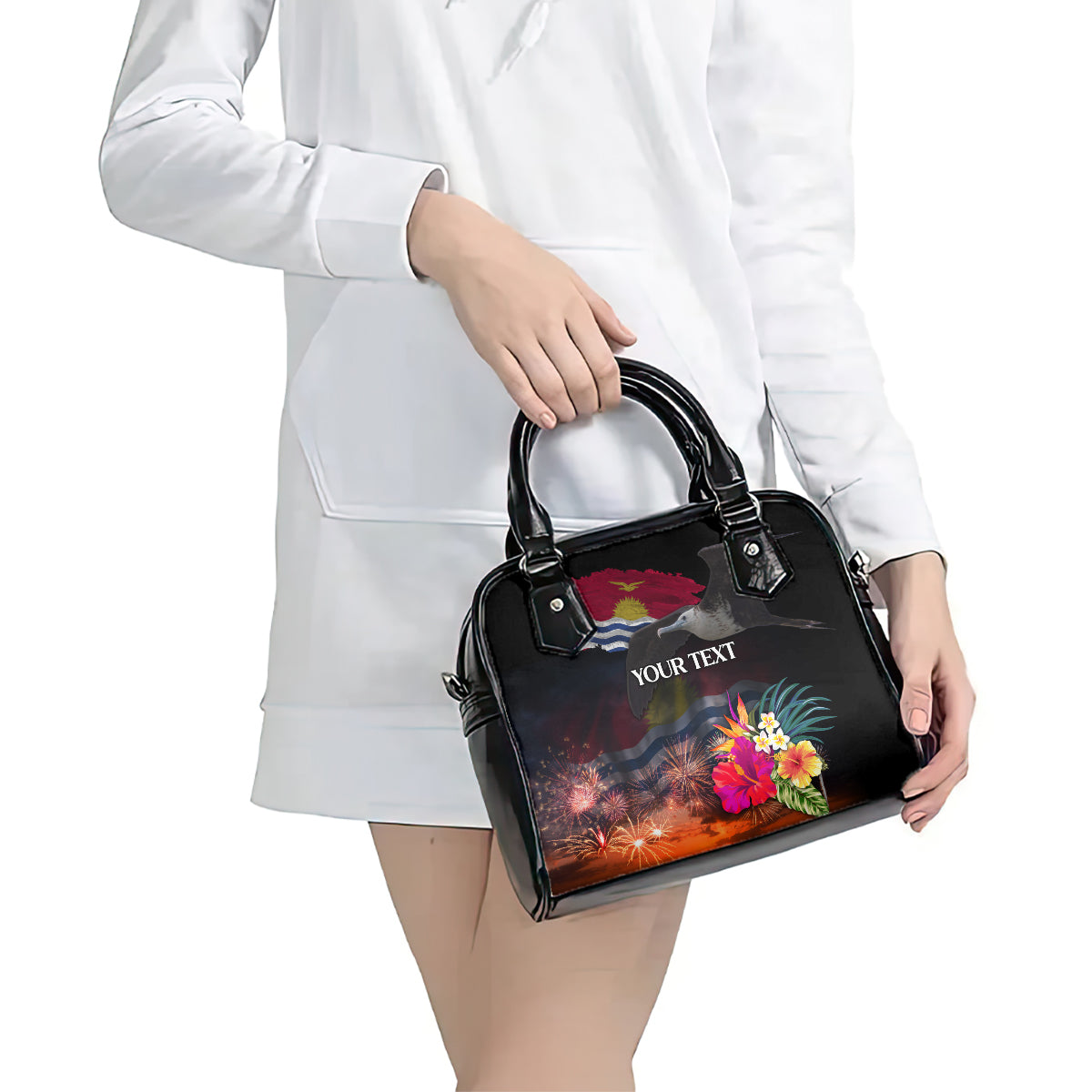 Personalised Kiribati Independence Day Shoulder Handbag Frigatebird and Plumeria Hibiscus Flower LT03 - Polynesian Pride
