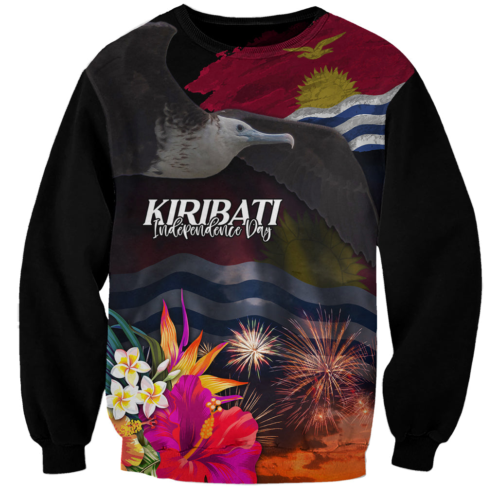 Personalised Kiribati Independence Day Sweatshirt Frigatebird and Plumeria Hibiscus Flower LT03 Unisex Black - Polynesian Pride