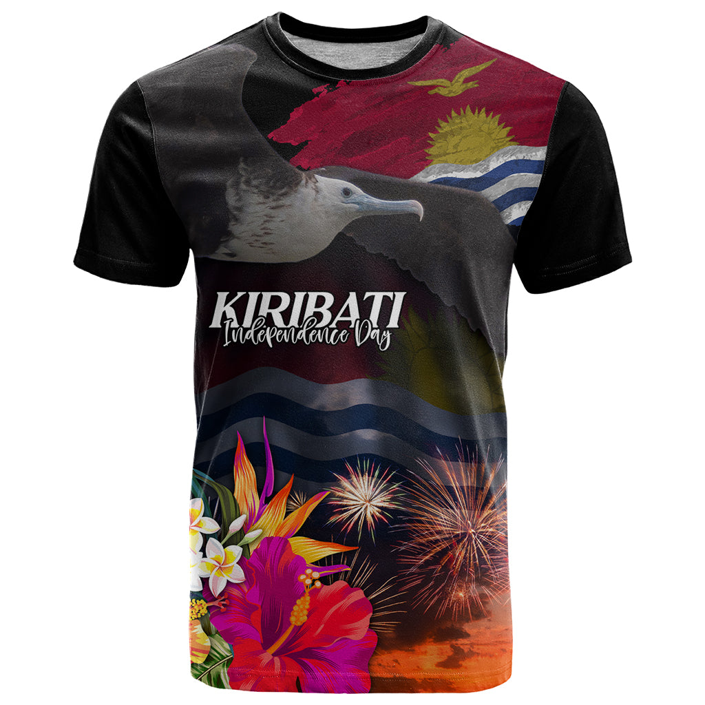 Kiribati Independence Day T Shirt Frigatebird and Plumeria Hibiscus Flower