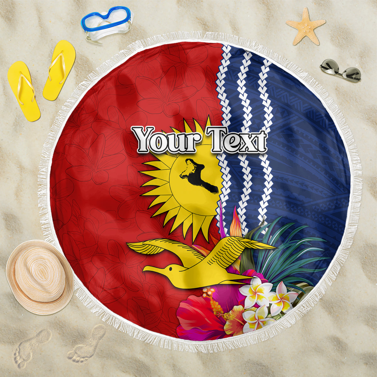 Personalised Kiribati Independence Day Beach Blanket Kiribati Map With Flag Color LT03 One Size 150cm Red - Polynesian Pride
