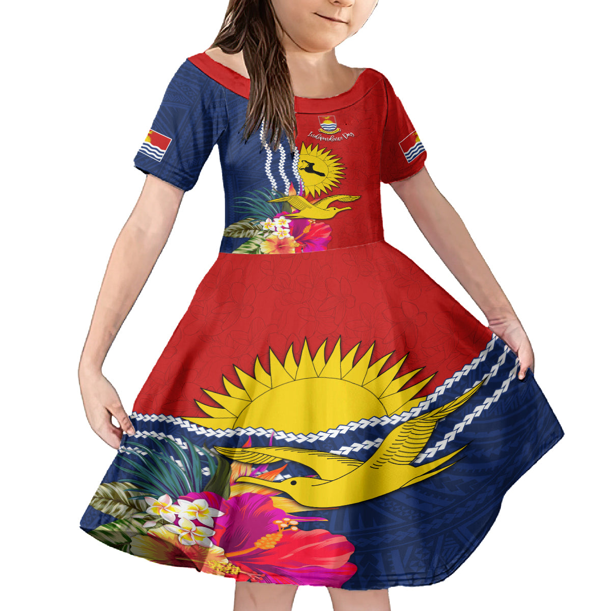 Kiribati Independence Day Kid Short Sleeve Dress Kiribati Map With Flag Color