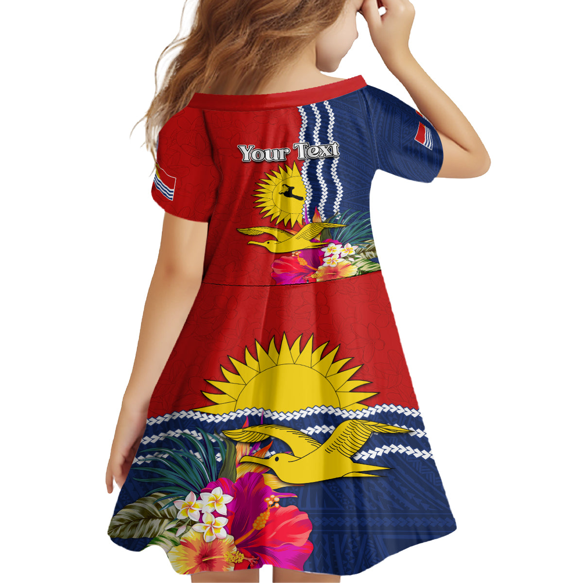 Personalised Kiribati Independence Day Kid Short Sleeve Dress Kiribati Map With Flag Color LT03 - Polynesian Pride