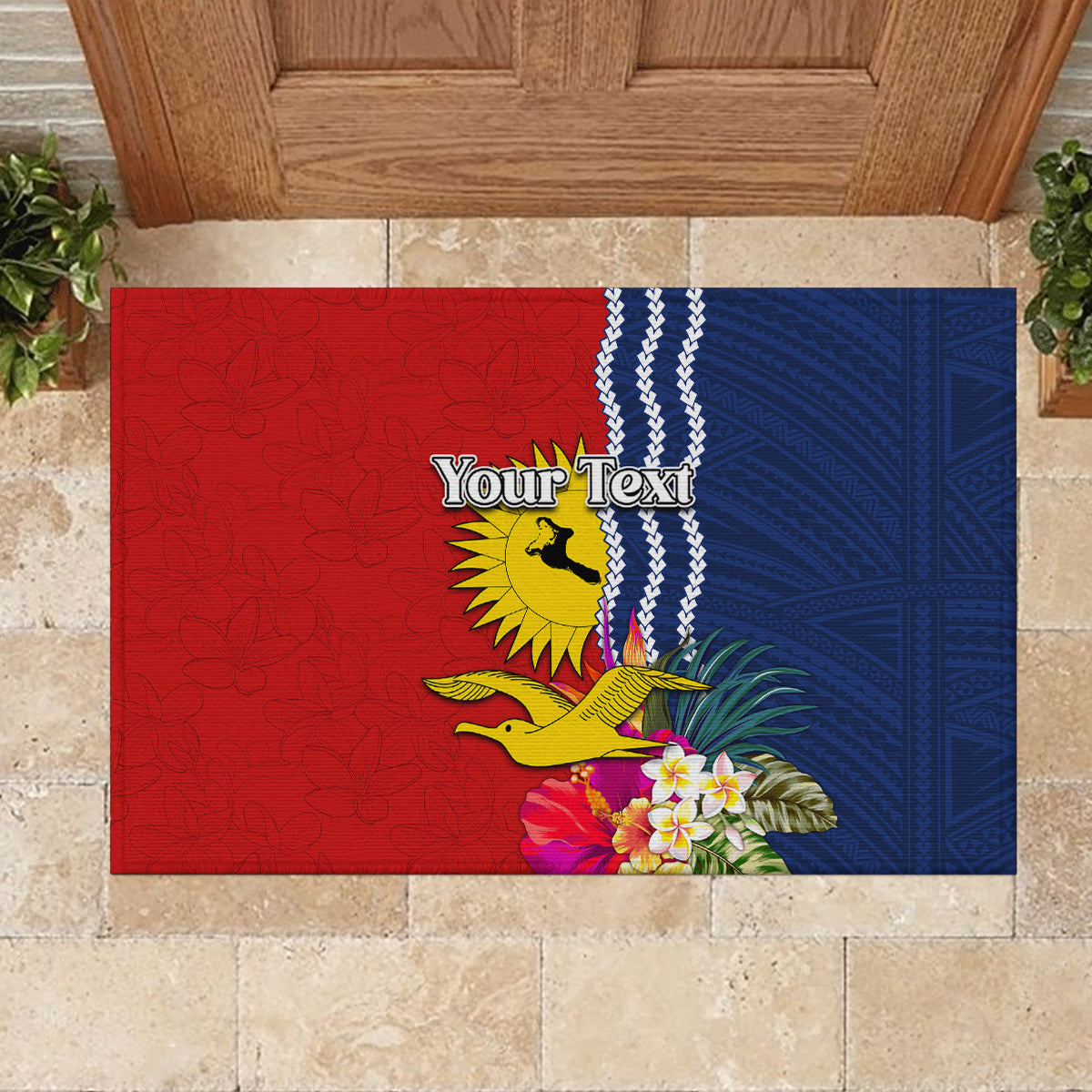 Personalised Kiribati Independence Day Rubber Doormat Kiribati Map With Flag Color LT03 - Polynesian Pride