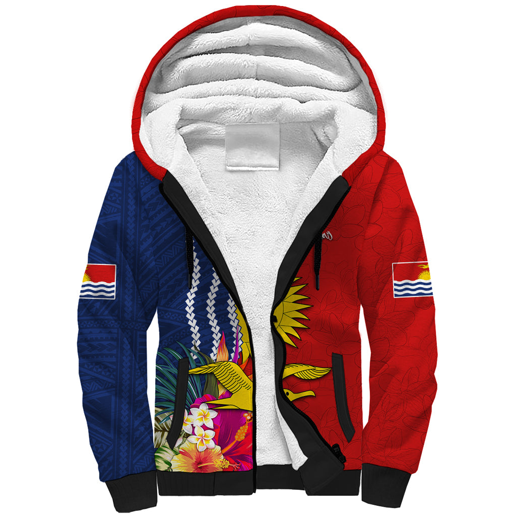 Kiribati Independence Day Sherpa Hoodie Kiribati Map With Flag Color