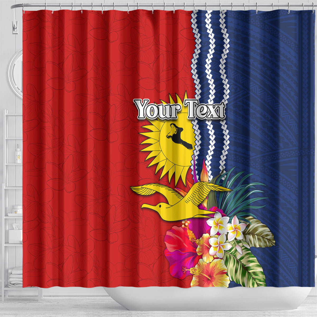 Personalised Kiribati Independence Day Shower Curtain Kiribati Map With Flag Color LT03 - Polynesian Pride