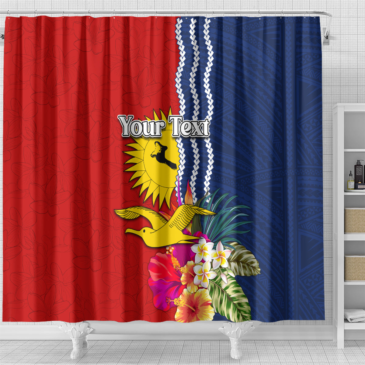 Personalised Kiribati Independence Day Shower Curtain Kiribati Map With Flag Color LT03 - Polynesian Pride