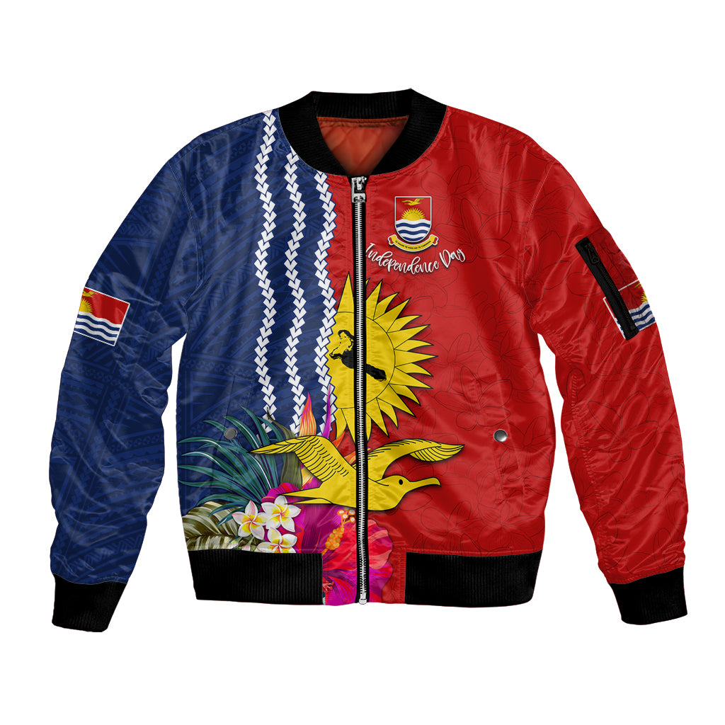 Personalised Kiribati Independence Day Sleeve Zip Bomber Jacket Kiribati Map With Flag Color LT03 Unisex Red - Polynesian Pride