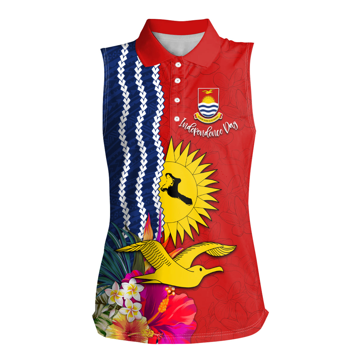 Kiribati Independence Day Women Sleeveless Polo Shirt Kiribati Map With Flag Color