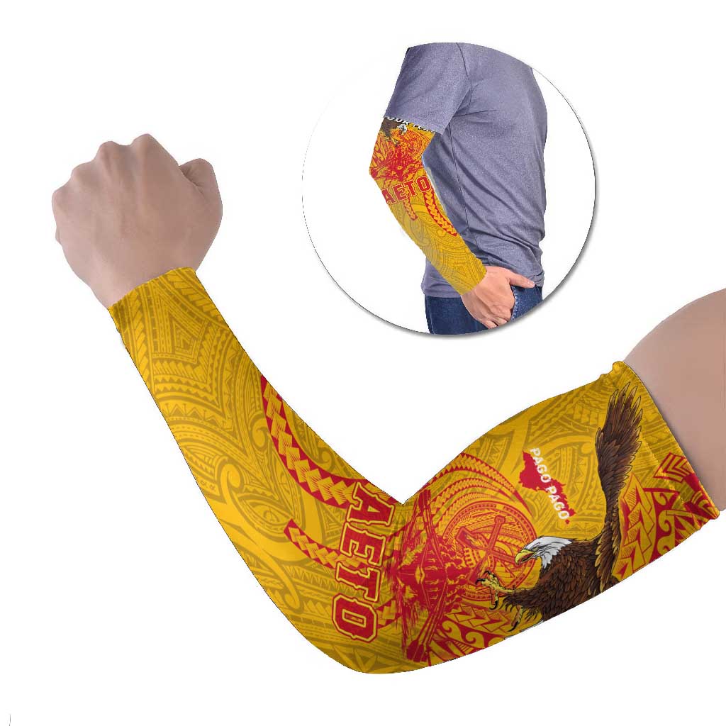 Personalized American Samoa Fautasi Race Arm Sleeves Aeto Pago Pago with Eagle Samoan Tribal Patterns LT03 Set of 2 Multicolor - Polynesian Pride