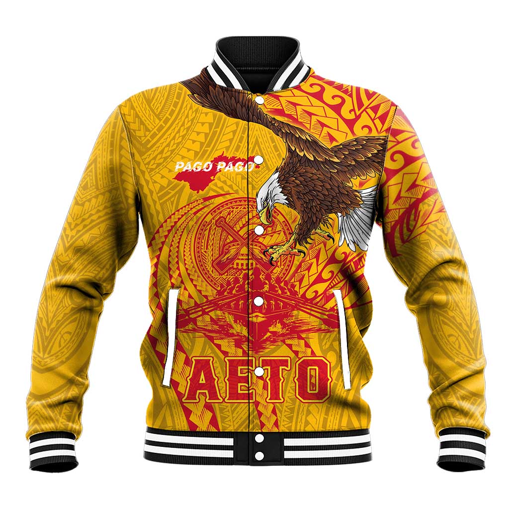 Personalized American Samoa Fautasi Race Baseball Jacket Aeto Pago Pago with Eagle Samoan Tribal Patterns LT03 Unisex Multicolor - Polynesian Pride