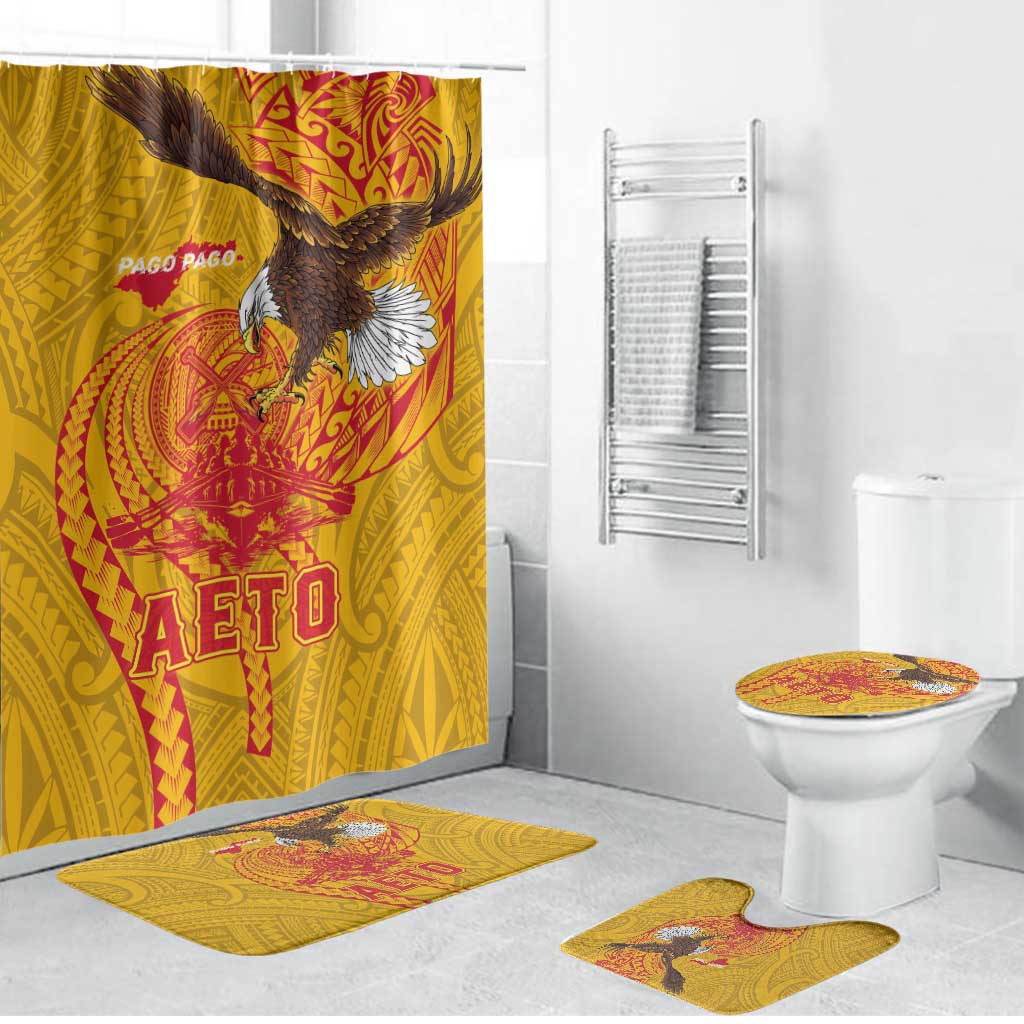 American Samoa Fautasi Race Bathroom Set Aeto Pago Pago with Eagle Samoan Tribal Patterns LT03 Bathroom Set (4 pcs) Multicolor - Polynesian Pride