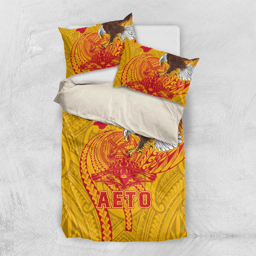 American Samoa Fautasi Race Bedding Set Aeto Pago Pago with Eagle Samoan Tribal Patterns LT03 US Twin 172cm x 218cm Multicolor - Polynesian Pride