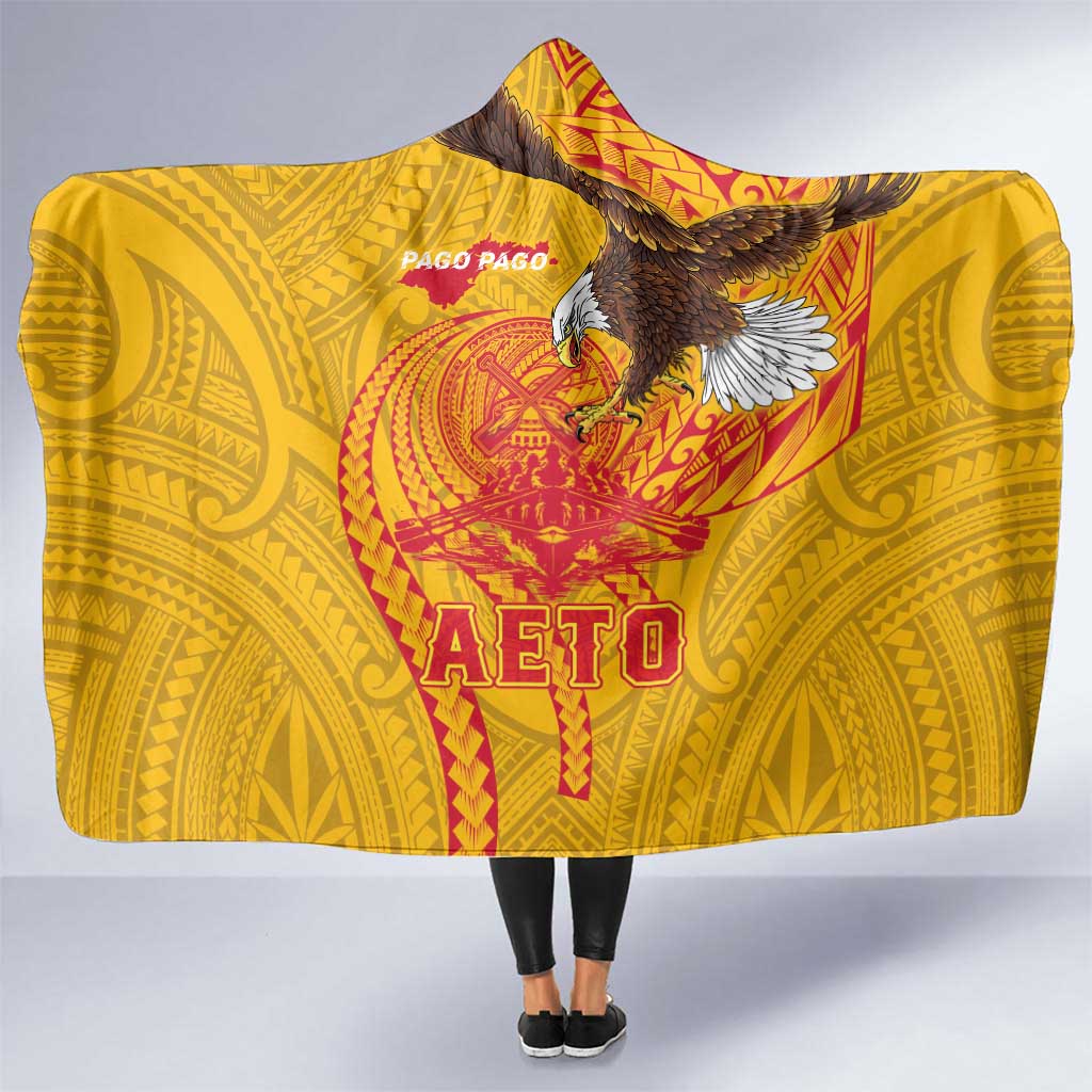American Samoa Fautasi Race Hooded Blanket Aeto Pago Pago with Eagle Samoan Tribal Patterns LT03 One Size Multicolor - Polynesian Pride