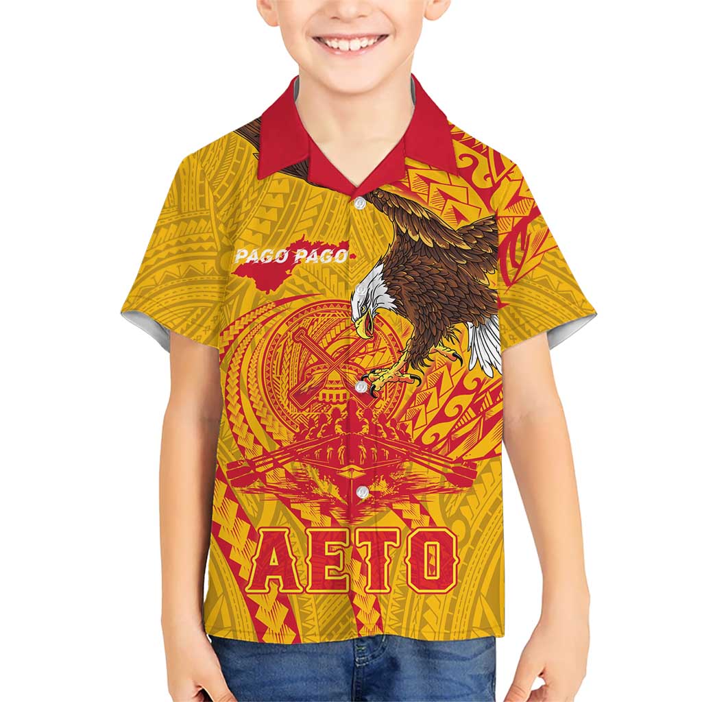 Personalized American Samoa Fautasi Race Kid Hawaiian Shirt Aeto Pago Pago with Eagle Samoan Tribal Patterns LT03 Kid Multicolor - Polynesian Pride