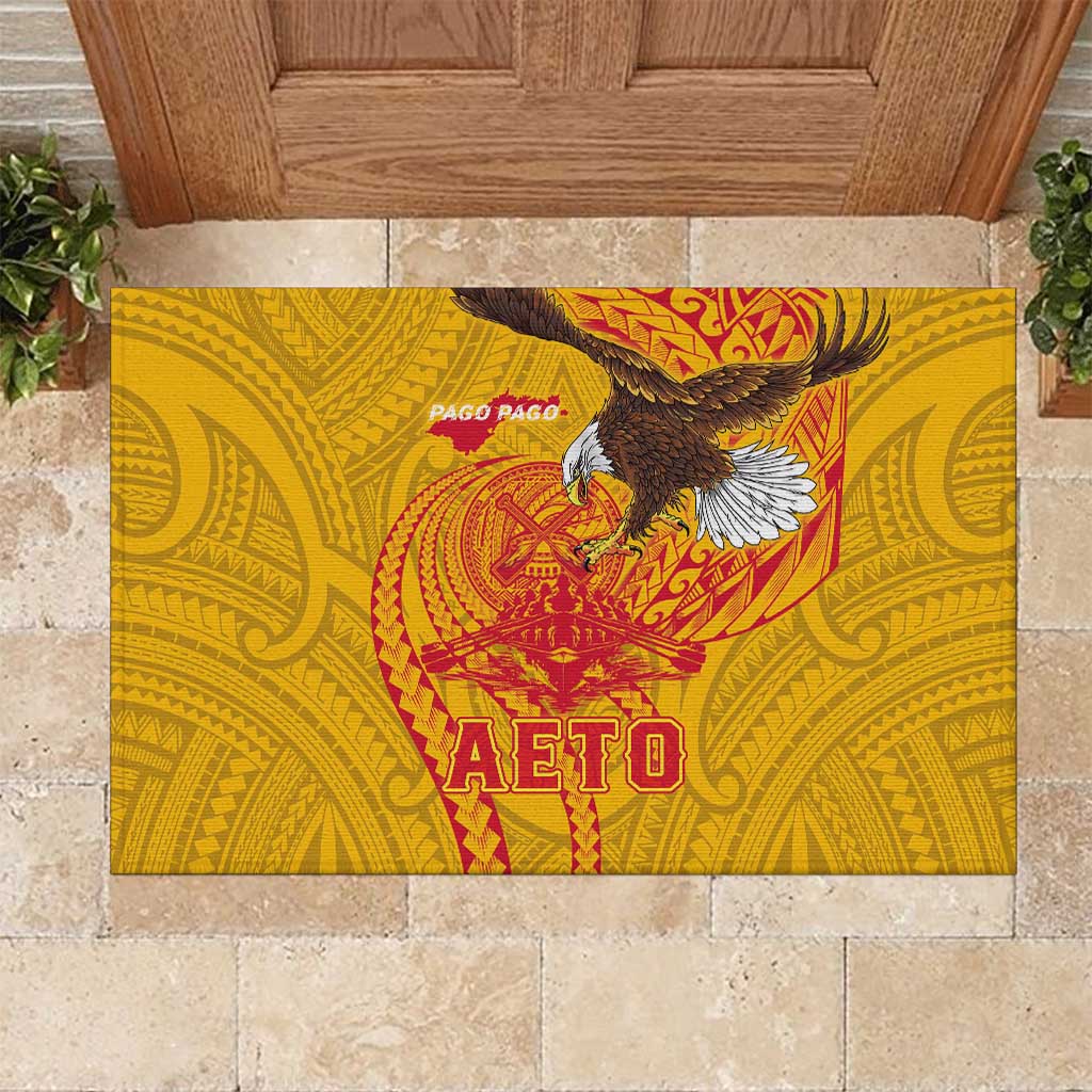 American Samoa Fautasi Race Rubber Doormat Aeto Pago Pago with Eagle Samoan Tribal Patterns LT03 Multicolor - Polynesian Pride