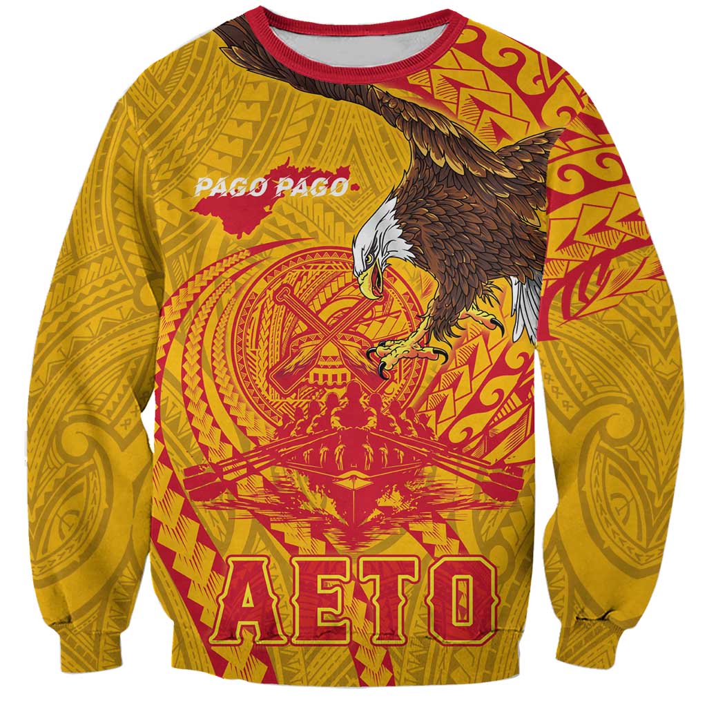 Personalized American Samoa Fautasi Race Sweatshirt Aeto Pago Pago with Eagle Samoan Tribal Patterns LT03 Unisex Multicolor - Polynesian Pride