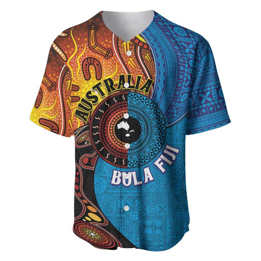 Fiji and Australia Together Baseball Jersey Tapa Tribal Tattoo mix Aboriginal Pattern LT03 Black - Polynesian Pride