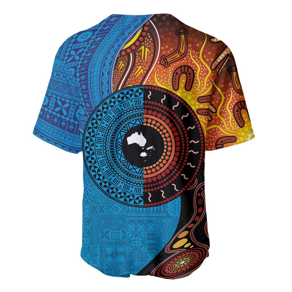 Fiji and Australia Together Baseball Jersey Tapa Tribal Tattoo mix Aboriginal Pattern LT03 - Polynesian Pride
