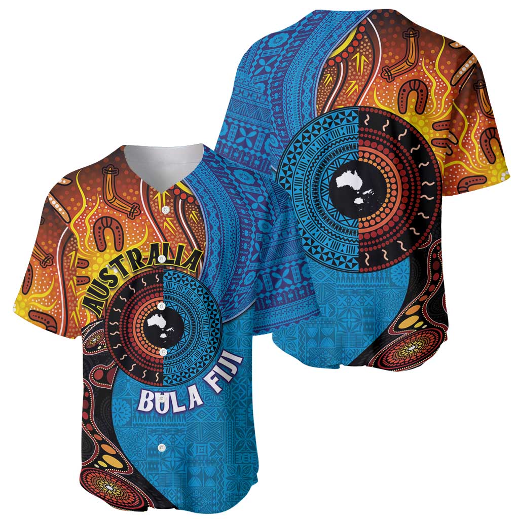 Fiji and Australia Together Baseball Jersey Tapa Tribal Tattoo mix Aboriginal Pattern LT03 - Polynesian Pride