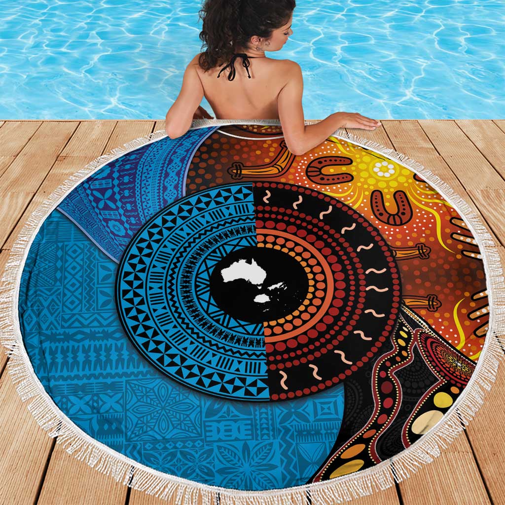 Fiji and Australia Together Beach Blanket Tapa Tribal Tattoo mix Aboriginal Pattern LT03 - Polynesian Pride