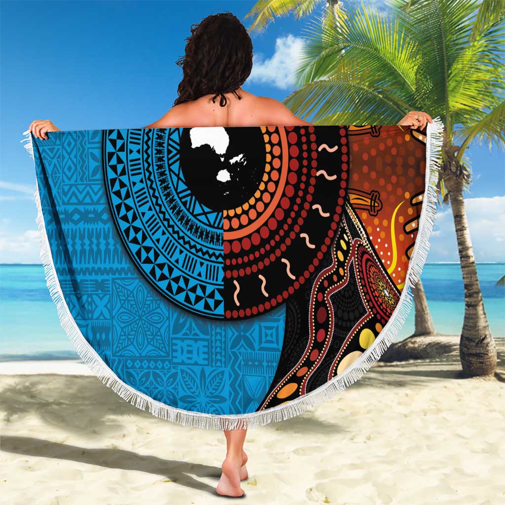 Fiji and Australia Together Beach Blanket Tapa Tribal Tattoo mix Aboriginal Pattern LT03 - Polynesian Pride