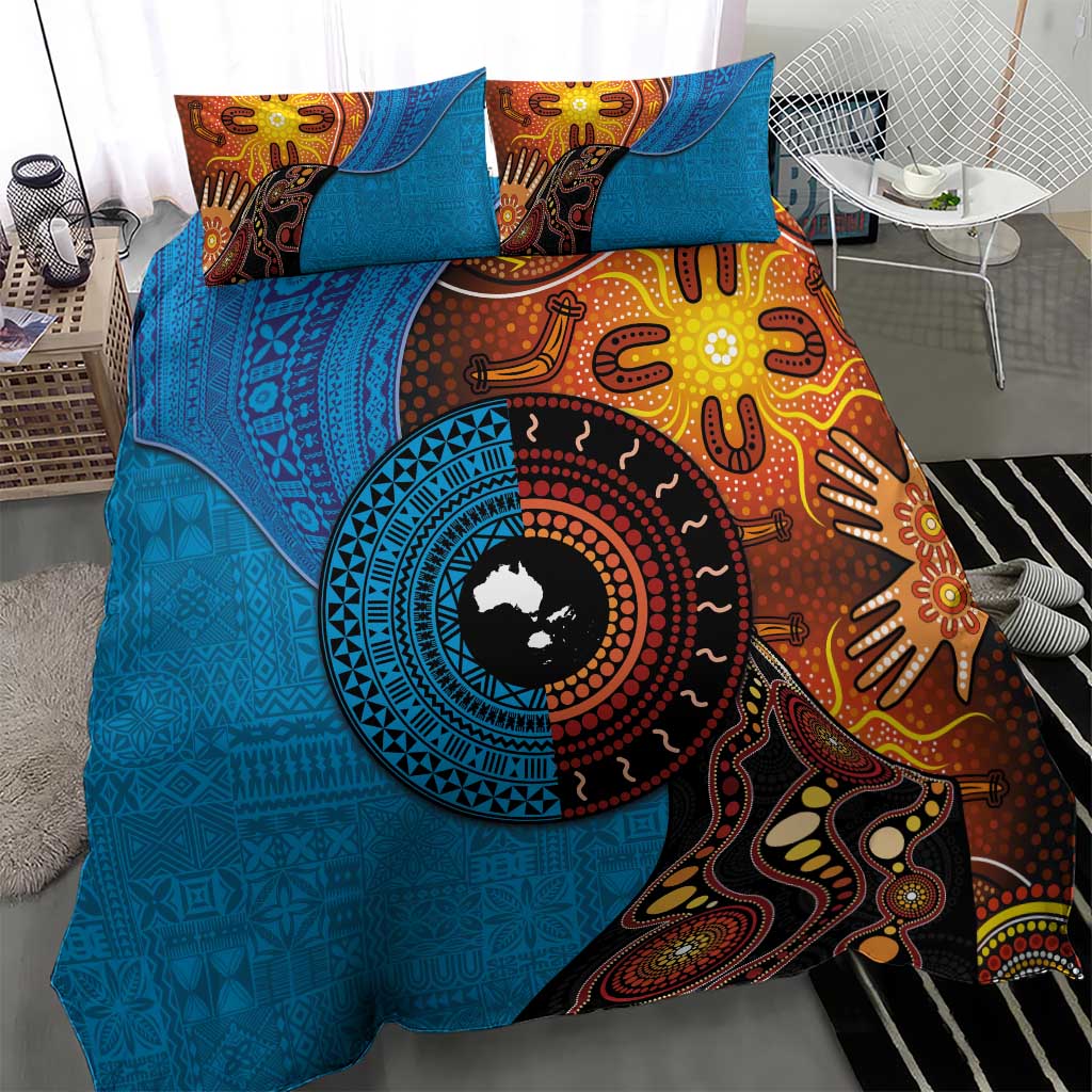 Fiji and Australia Together Bedding Set Tapa Tribal Tattoo mix Aboriginal Pattern LT03 - Polynesian Pride