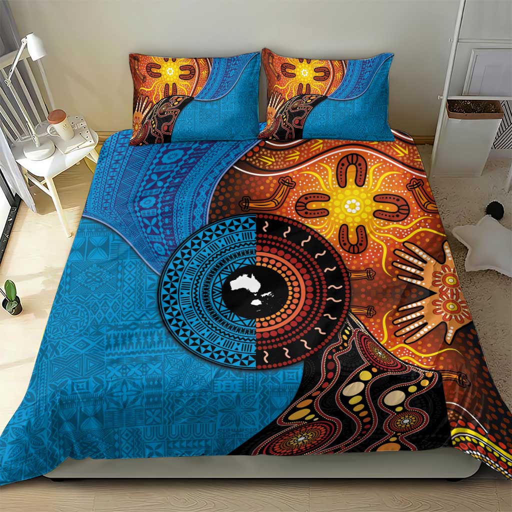 Fiji and Australia Together Bedding Set Tapa Tribal Tattoo mix Aboriginal Pattern LT03 - Polynesian Pride