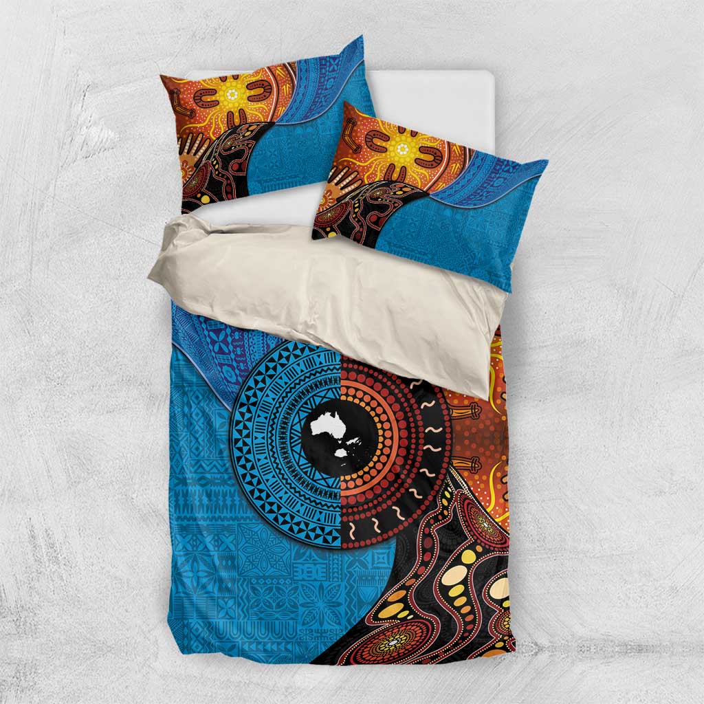 Fiji and Australia Together Bedding Set Tapa Tribal Tattoo mix Aboriginal Pattern LT03 US Twin 172cm x 218cm Black - Polynesian Pride