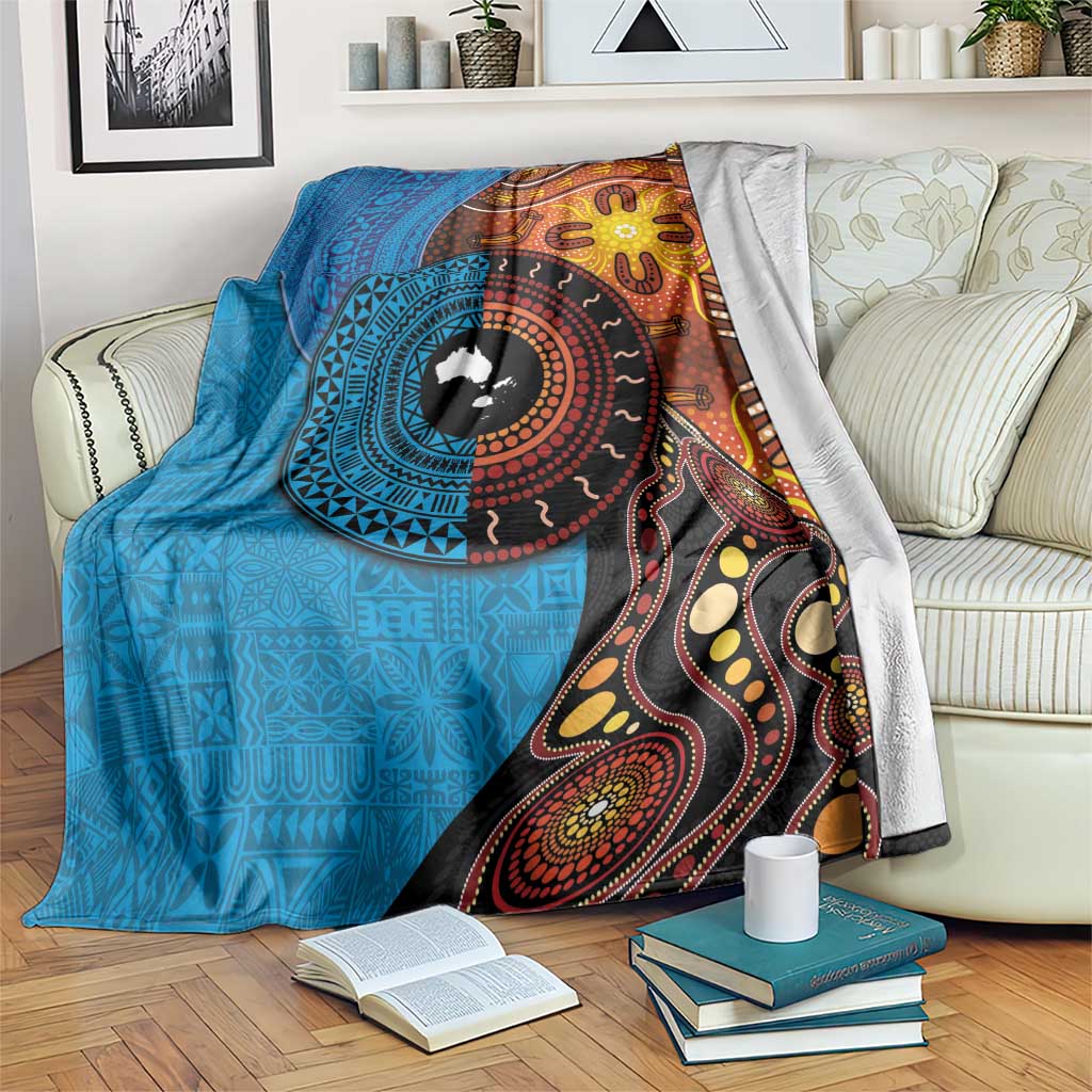 Fiji and Australia Together Blanket Tapa Tribal Tattoo mix Aboriginal Pattern LT03 Black - Polynesian Pride