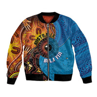Fiji and Australia Together Bomber Jacket Tapa Tribal Tattoo mix Aboriginal Pattern LT03 Unisex Black - Polynesian Pride