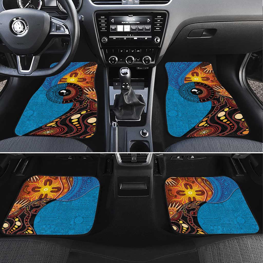 Fiji and Australia Together Car Mats Tapa Tribal Tattoo mix Aboriginal Pattern LT03 Set 4pcs Black - Polynesian Pride