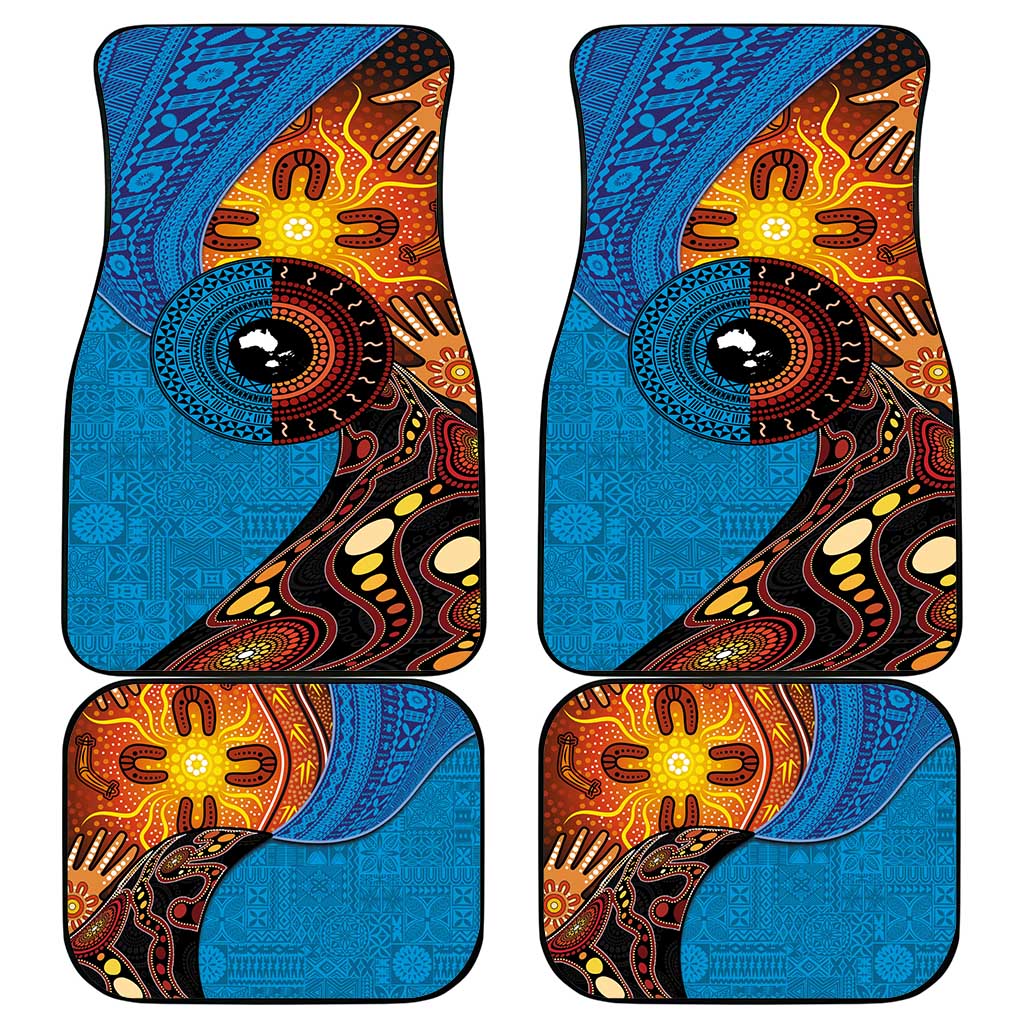 Fiji and Australia Together Car Mats Tapa Tribal Tattoo mix Aboriginal Pattern LT03 - Polynesian Pride