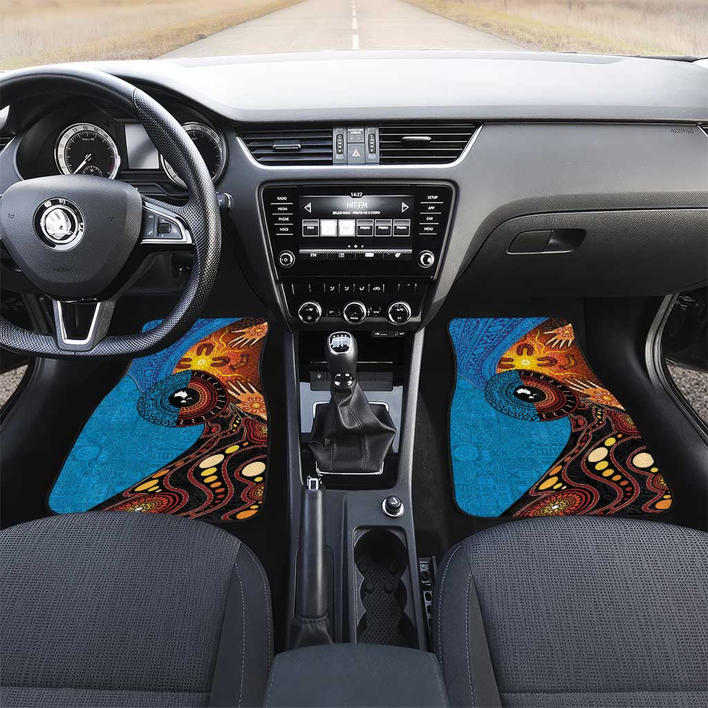 Fiji and Australia Together Car Mats Tapa Tribal Tattoo mix Aboriginal Pattern LT03 Set 2pcs - Front Black - Polynesian Pride