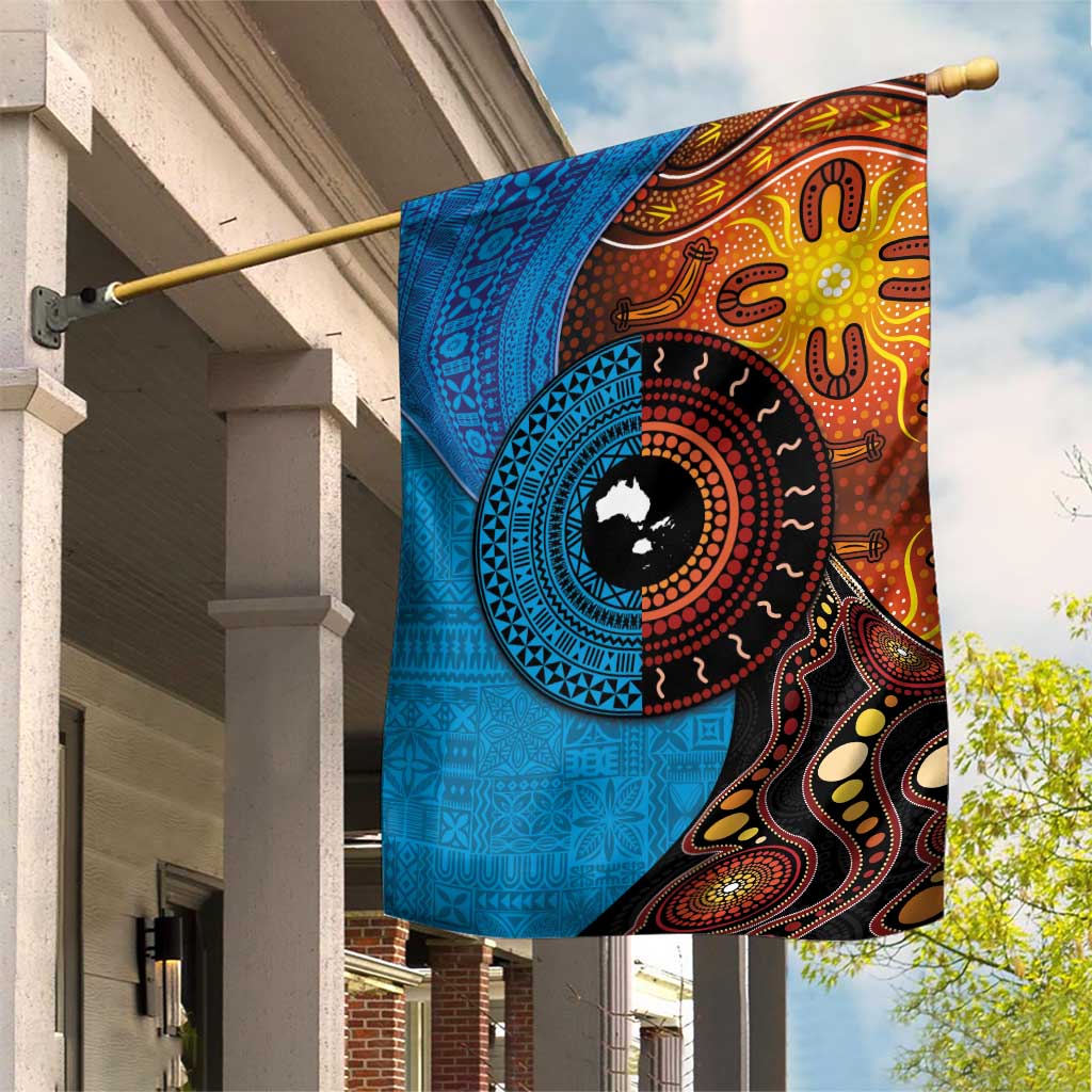 Fiji and Australia Together Garden Flag Tapa Tribal Tattoo mix Aboriginal Pattern LT03 House Flag Black - Polynesian Pride