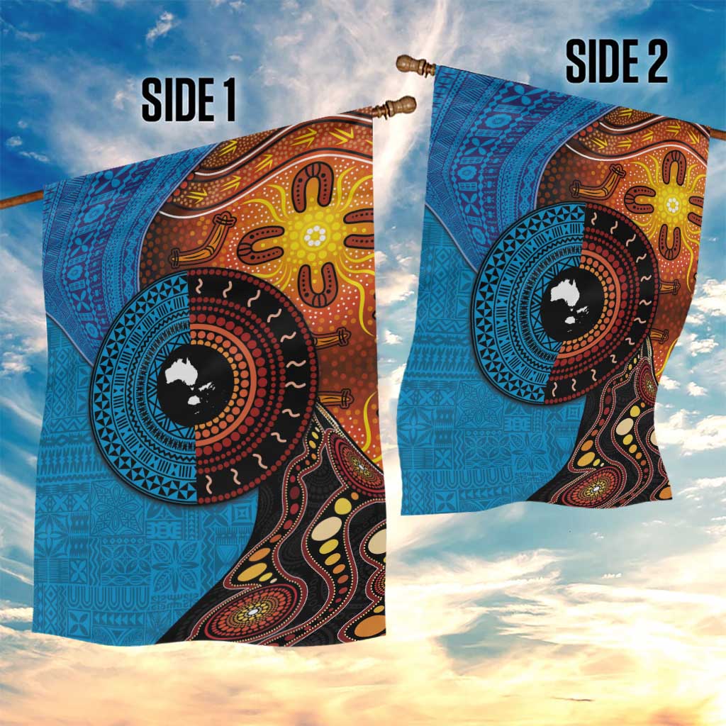 Fiji and Australia Together Garden Flag Tapa Tribal Tattoo mix Aboriginal Pattern LT03 - Polynesian Pride
