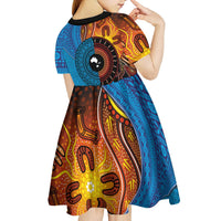 Fiji and Australia Together Kid Short Sleeve Dress Tapa Tribal Tattoo mix Aboriginal Pattern LT03 - Polynesian Pride