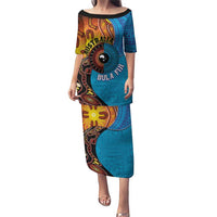 Fiji and Australia Together Puletasi Tapa Tribal Tattoo mix Aboriginal Pattern LT03 Long Dress Black - Polynesian Pride