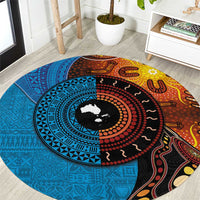 Fiji and Australia Together Round Carpet Tapa Tribal Tattoo mix Aboriginal Pattern LT03 Black - Polynesian Pride