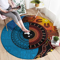Fiji and Australia Together Round Carpet Tapa Tribal Tattoo mix Aboriginal Pattern LT03 - Polynesian Pride