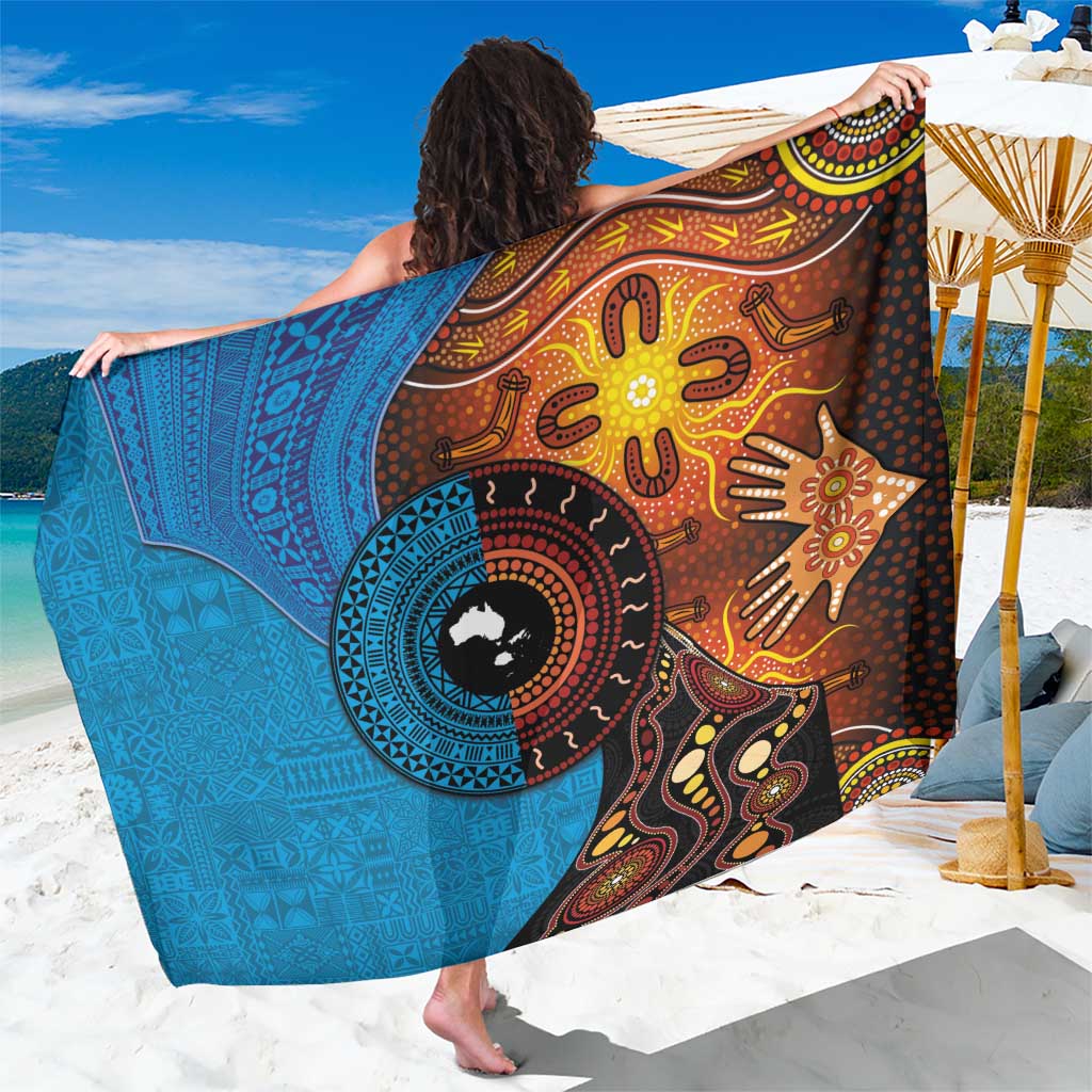 Fiji and Australia Together Sarong Tapa Tribal Tattoo mix Aboriginal Pattern LT03 One Size 44 x 66 inches Black - Polynesian Pride