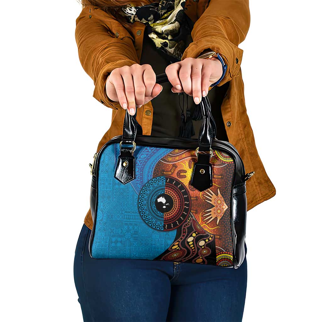 Fiji and Australia Together Shoulder Handbag Tapa Tribal Tattoo mix Aboriginal Pattern LT03 One Size Black - Polynesian Pride