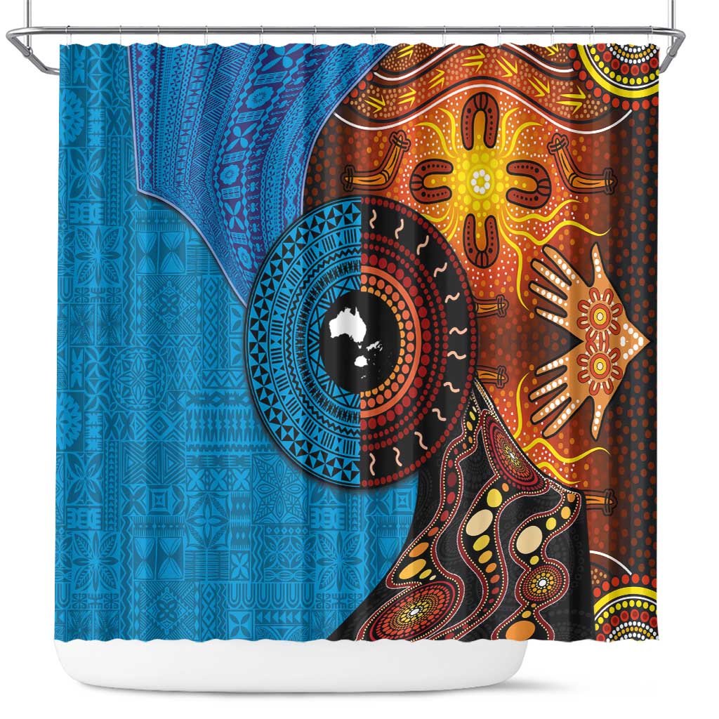 Fiji and Australia Together Shower Curtain Tapa Tribal Tattoo mix Aboriginal Pattern