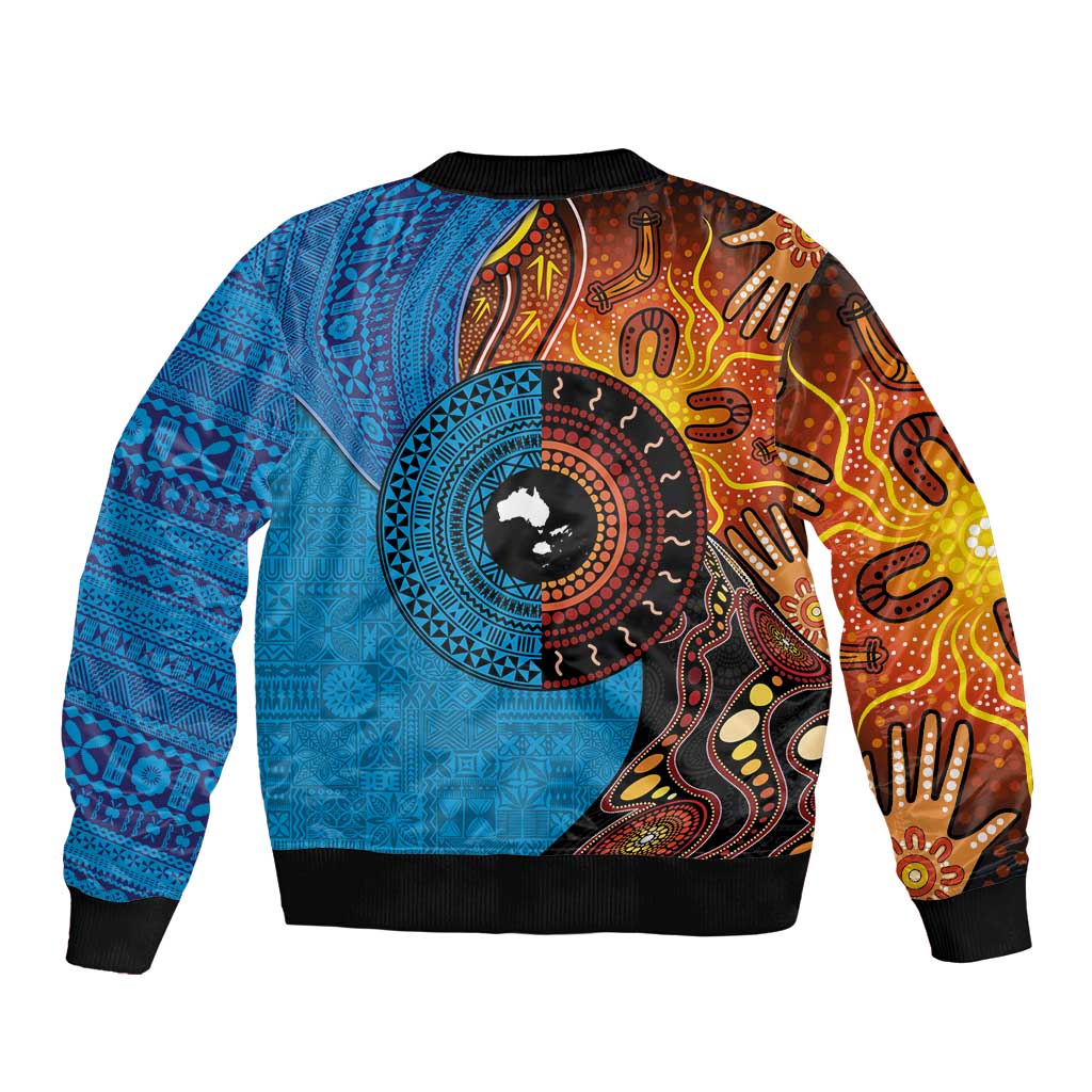 Fiji and Australia Together Sleeve Zip Bomber Jacket Tapa Tribal Tattoo mix Aboriginal Pattern LT03 - Polynesian Pride