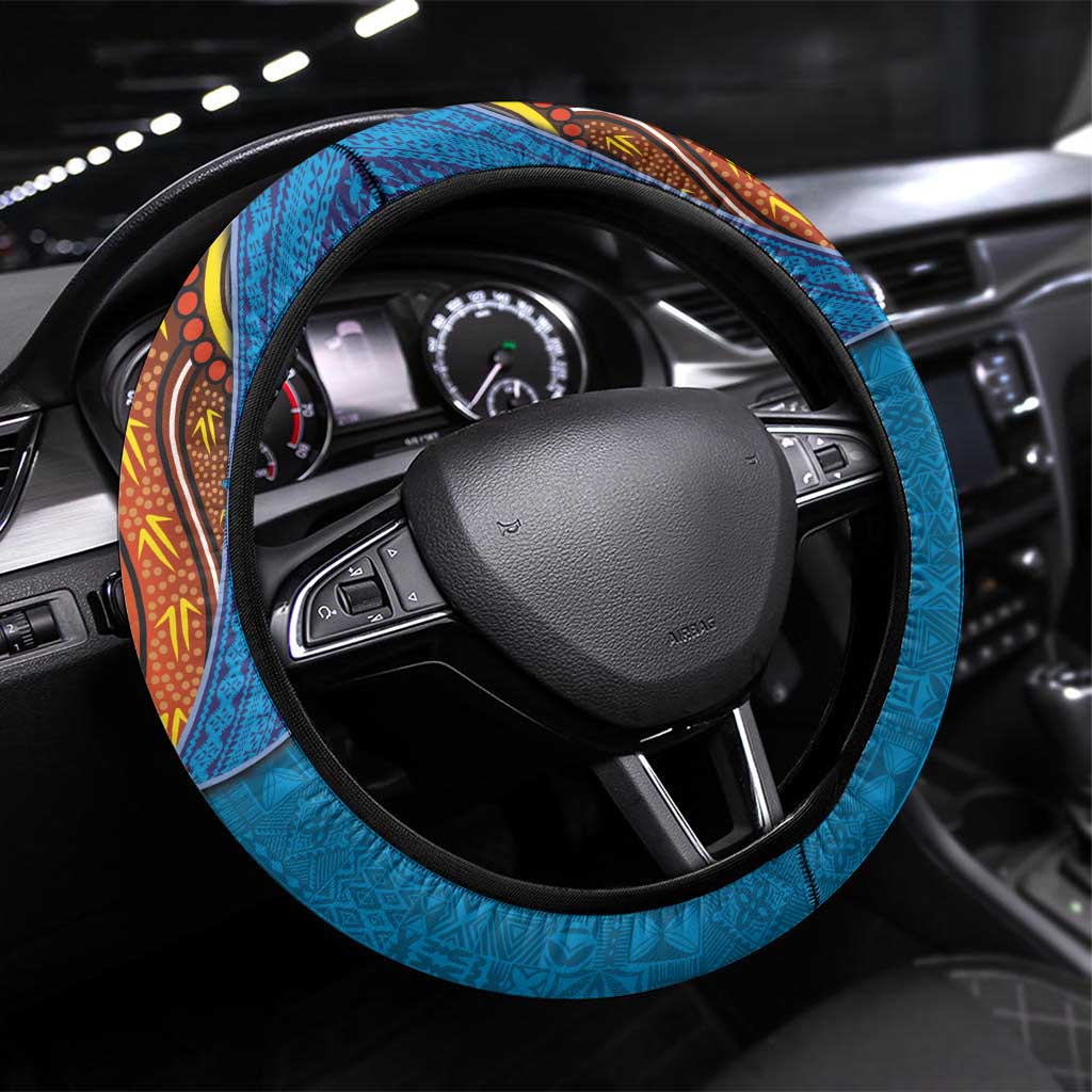 Fiji and Australia Together Steering Wheel Cover Tapa Tribal Tattoo mix Aboriginal Pattern