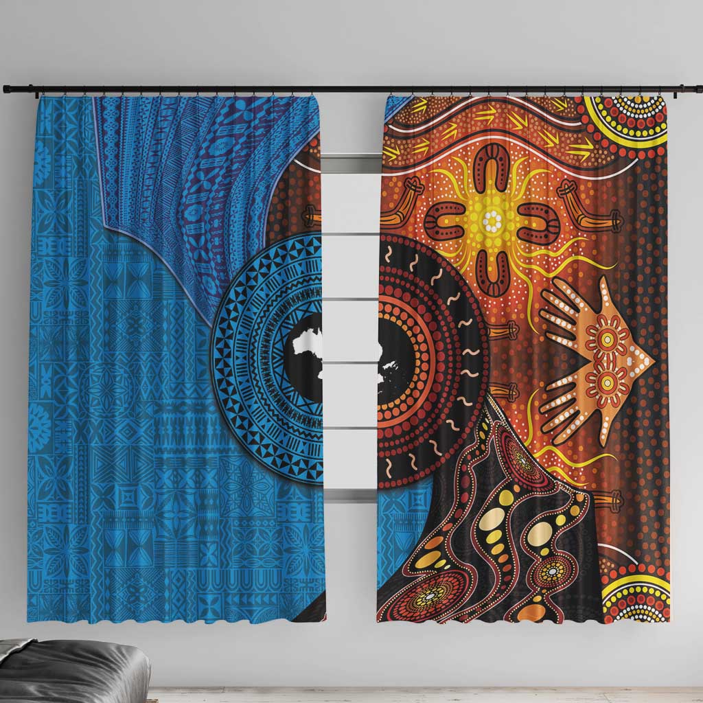 Fiji and Australia Together Window Curtain Tapa Tribal Tattoo mix Aboriginal Pattern LT03 With Hooks Black - Polynesian Pride
