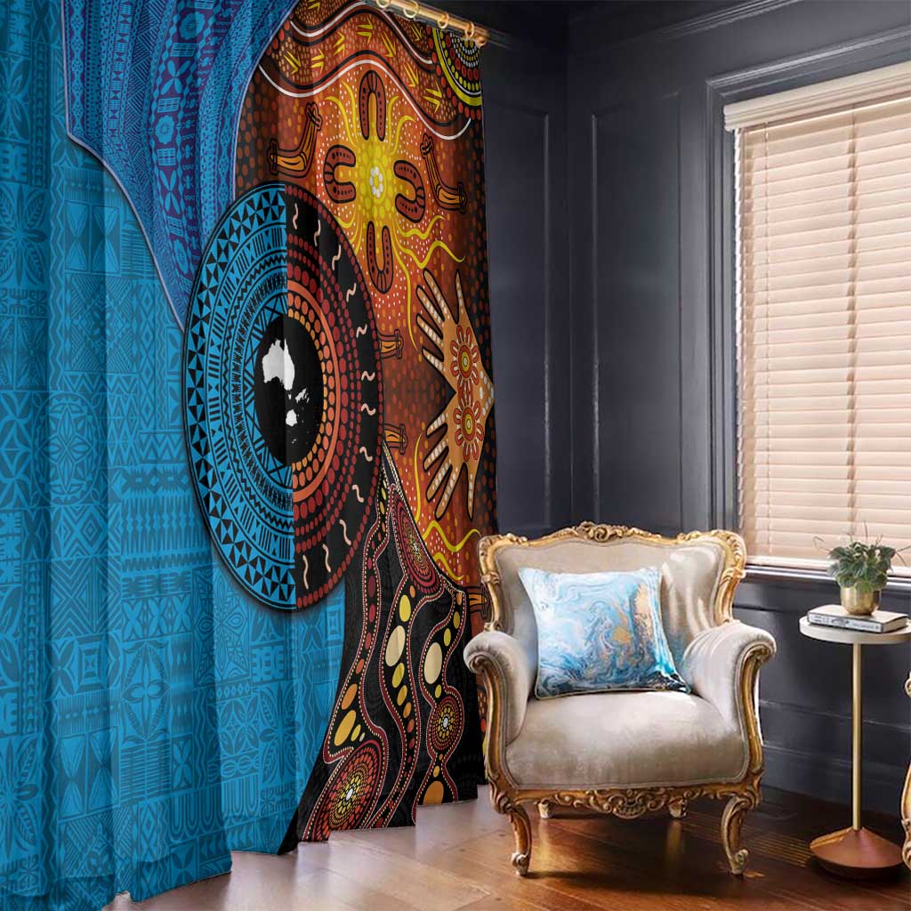 Fiji and Australia Together Window Curtain Tapa Tribal Tattoo mix Aboriginal Pattern LT03 - Polynesian Pride